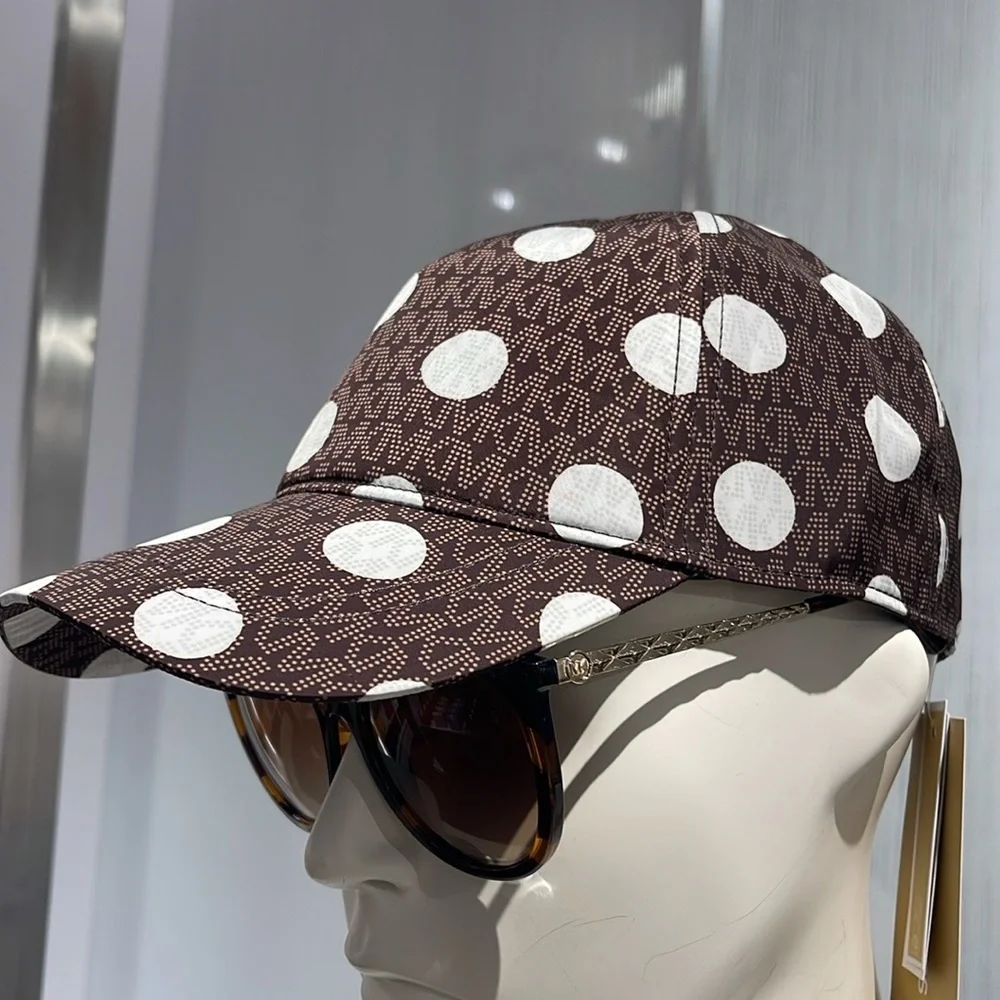 Michael Kors Women's Baseball Cap Hat Adjustable OS Chocolate BROWN DOTS NWT